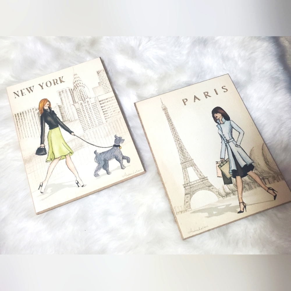 Wood plaques New York & Paris